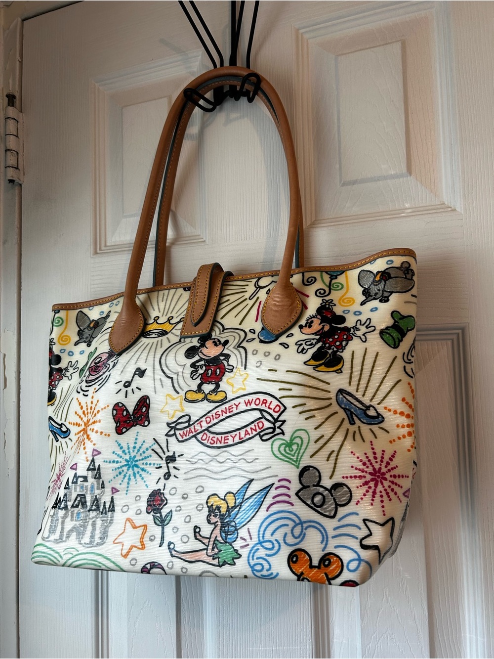 Dooney & Bourke White Disney Mickey Mouse Canvas Tote with Tan Leather Trim - Picture 4 of 11